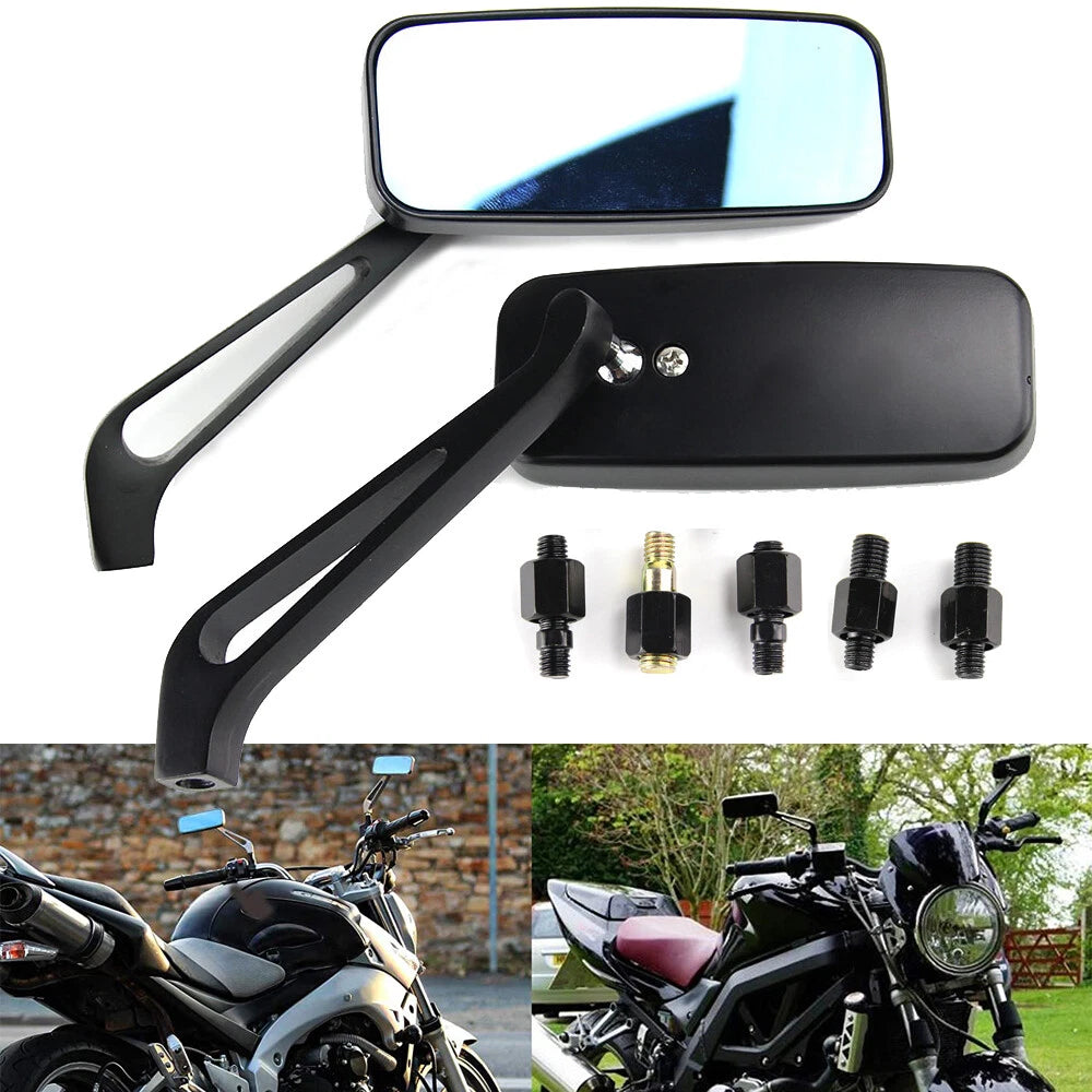2x Rectangle Motorcycle Rearview Side Mirrors Universal For Harley Honda Yamaha