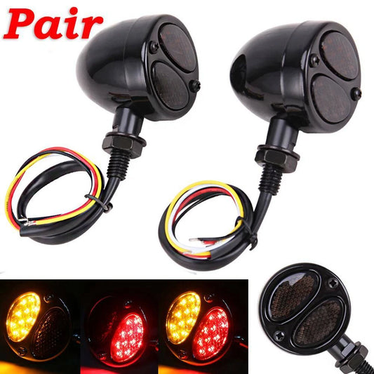 Motorcycle LED Black Bullet Brake Running Turn Signal Tail Light For Bobber Cafe