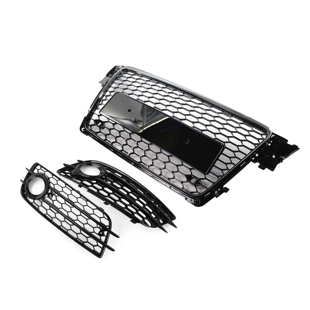 Honeycomb Front Bumper Grille Fog Light Grilles Set For Audi A4 2009-2012 Black