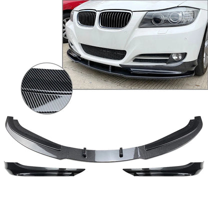 Front Bumper Spoiler Lip+Side Trim For BMW 3Series E90 4-Door Sedan Carbon Black