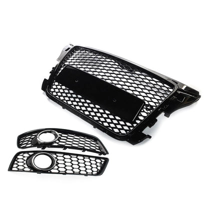 Glossy Black ABS Fog Light Cover Front Bumper Grille Set For Audi A3 8P 2009-12