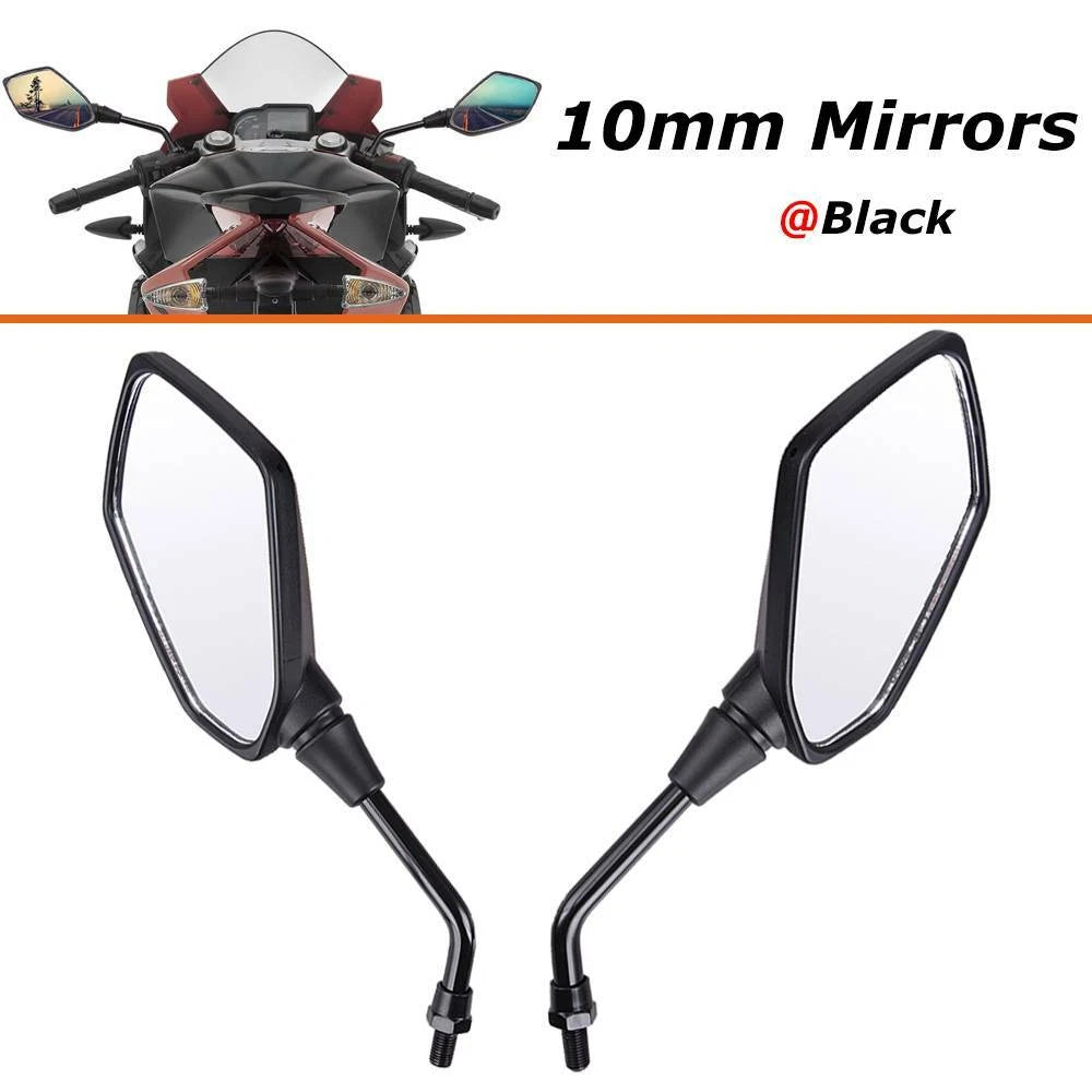 Black Motorcycle Rearview Side Mirrors for Honda Grom Kawasaki Ninja Suzuki