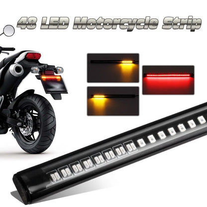 48 LED Motorcycle Flexible Amber Turn Signal Integrated 4 Strip Brake Tail Light