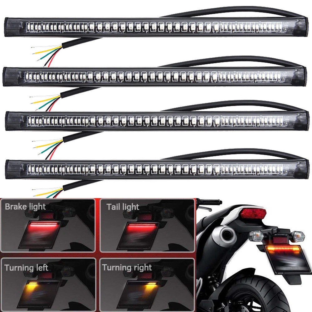 48 LED Motorcycle Flexible Amber Turn Signal Integrated 4 Strip Brake Tail Light