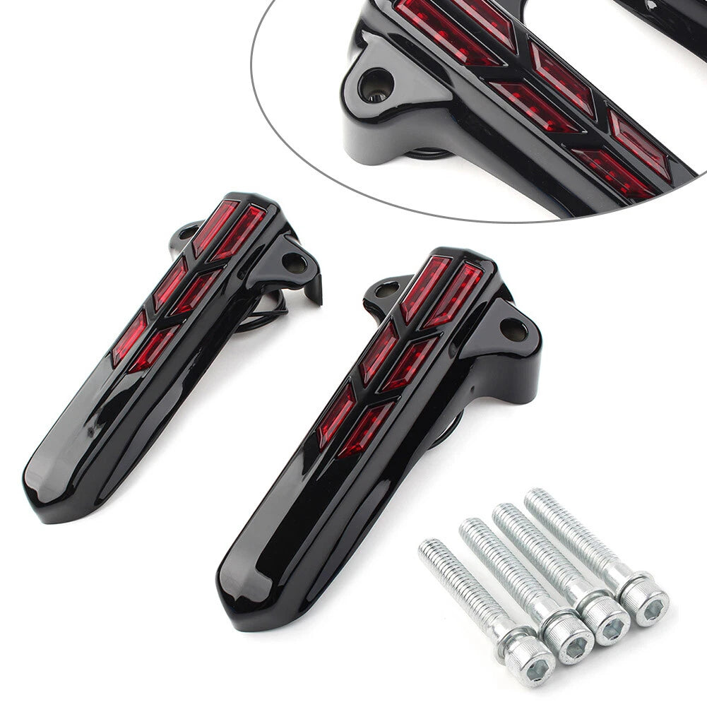 Front Lower Fork Leg Covers LED Light for Harley FLHR FLHTK FLHX 14-20 Black-Red