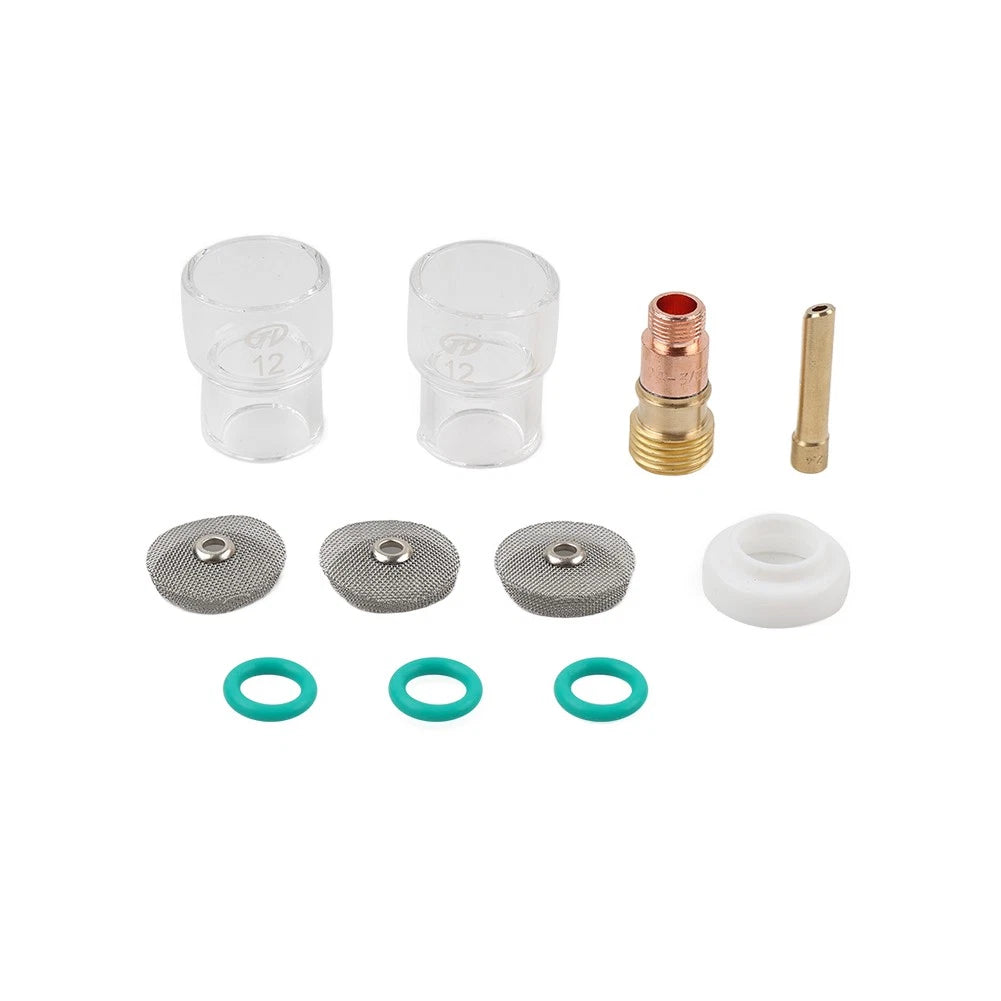 11pcs TIG Welding Torch Stubby Gas Lens #12 Pyrex Glass Cup Kit For WP-17/18/26
