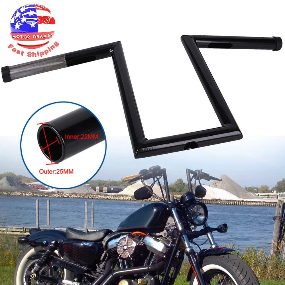 10-1/2" Rise 1'' Motorcycle Handlebars Z-Bar Drag Bars For Harley Chopper Bobber