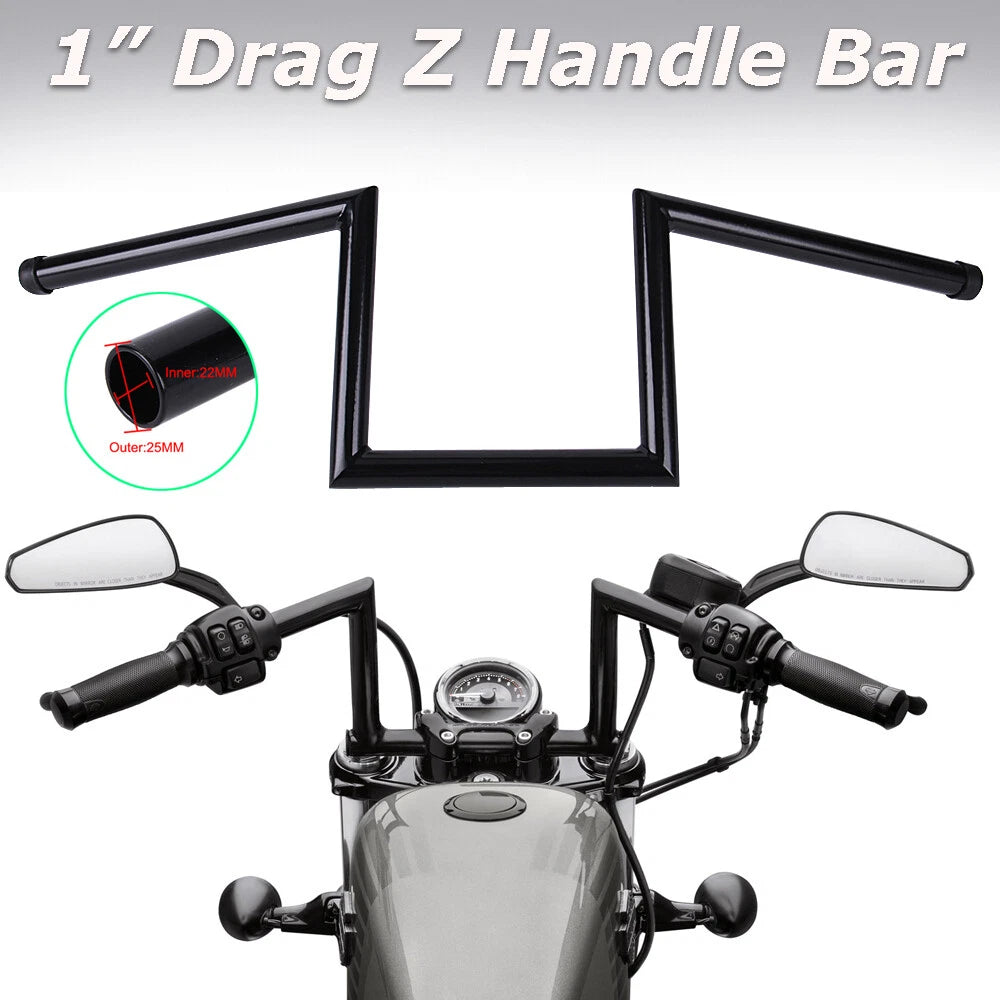 8" Rise Drag Ape Hanger Z Bars 1" Handlebars For Harley Sportster XL Chopper FX