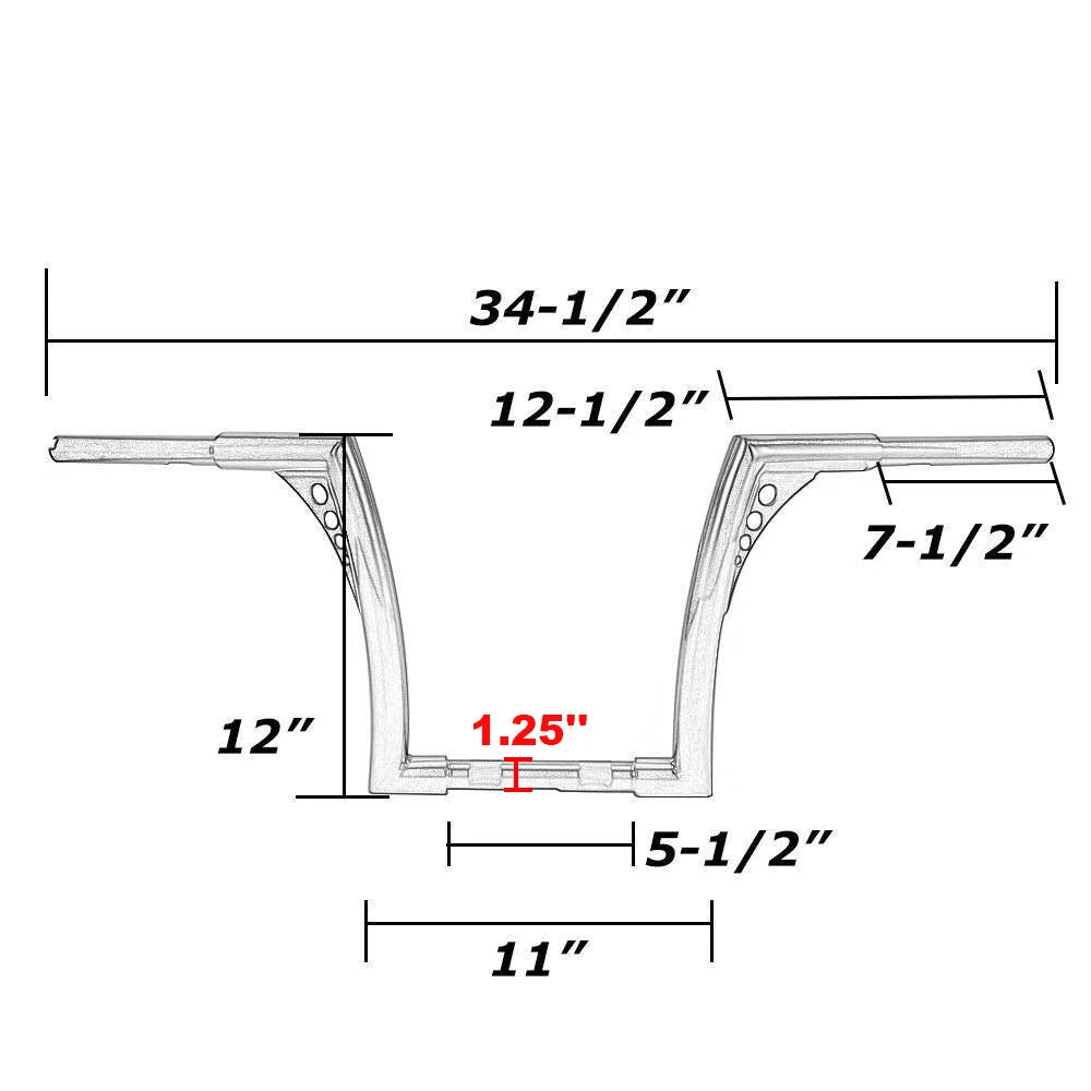 12" Rise 1-1/4" Ape Hanger Handlebar Drag Bars For Harley FLST FXST XL 883 1200