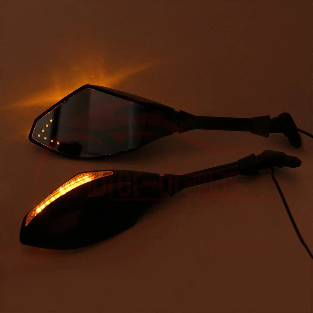 Motorcycle LED Turn Signal Integrated Indicator Light Rearview Side Mirrors 10mm