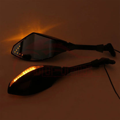 Motorcycle LED Turn Signal Integrated Indicator Light Rearview Side Mirrors 10mm