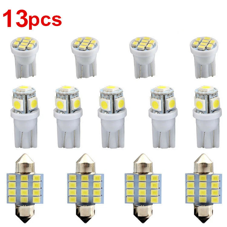 13Pcs White LED Light Interior Package Kit For Dome Map License Plate Lamp Bulbs