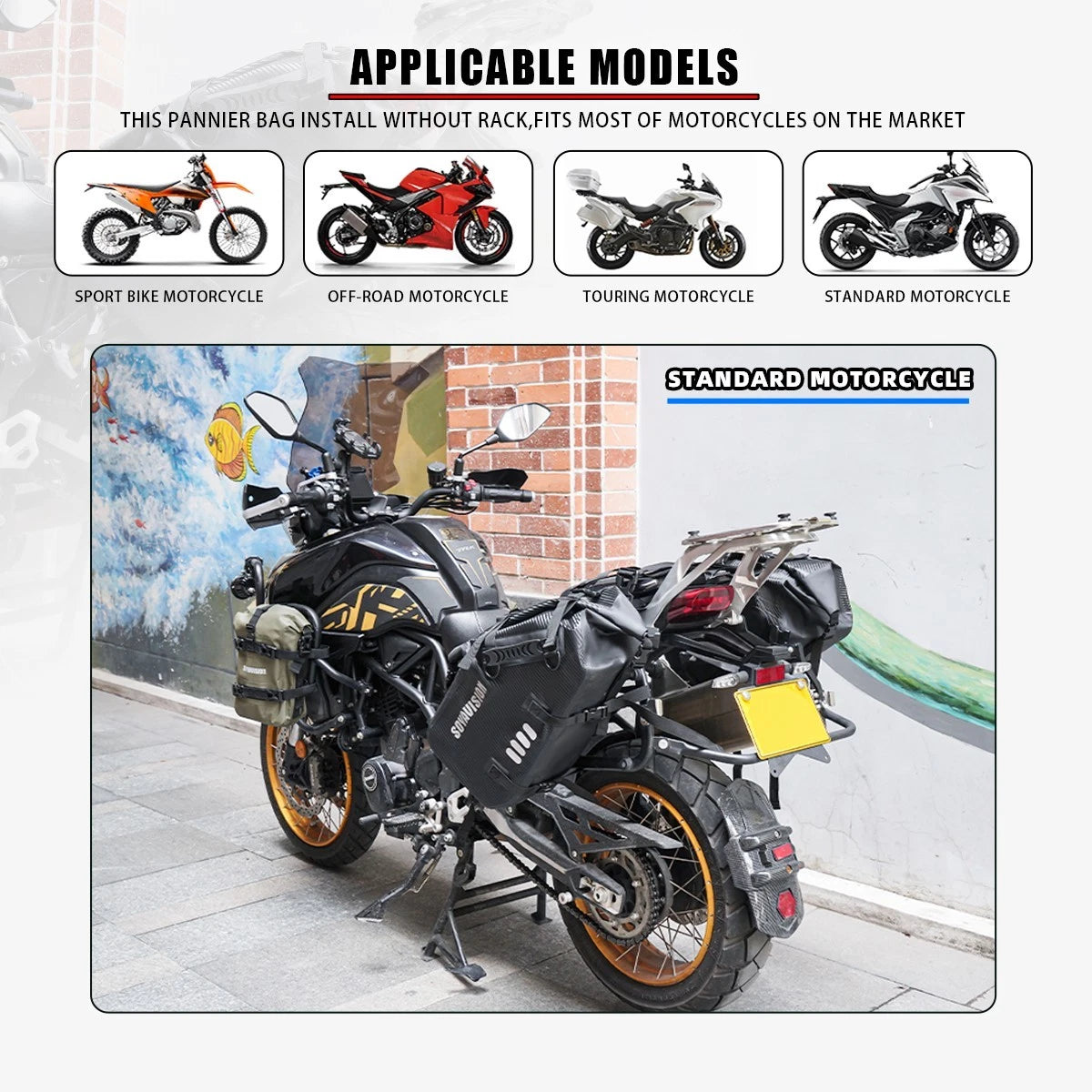 Universal Rear Motorcycle Saddlebags Saddle Storage Side Bags 28L For BMW Honda