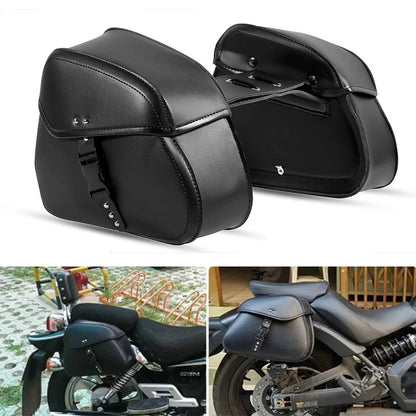 2PCS PU Leather Motorcycle Panniers Tool Bag Luggage Side Bags Saddle Bag Black