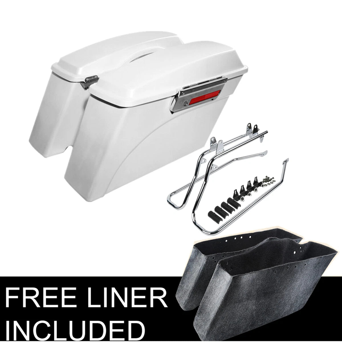 White Hard Saddlebags & Conversion Bracket For Harley Softail Fatboy FLST 84-17