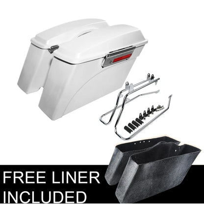 White Hard Saddlebags & Conversion Bracket For Harley Softail Fatboy FLST 84-17