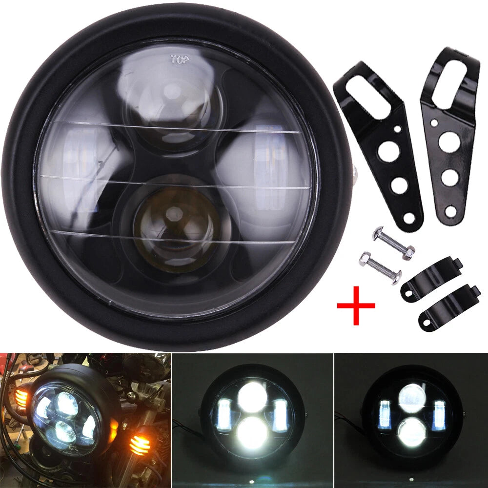 6.5" Motorcycle Headlight LED Head Light Bracket Mount For Harley Cafe Racer USA