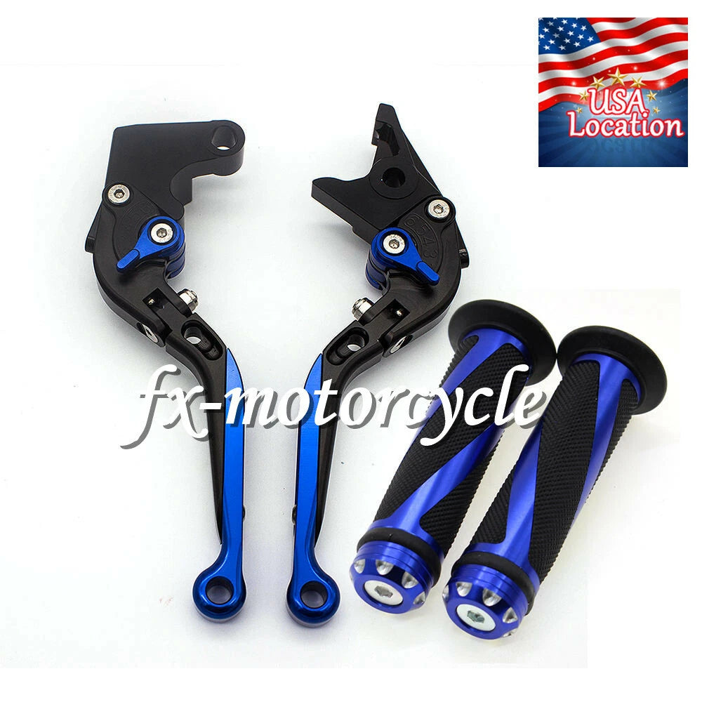 For Yamaha RAPTOR 250 2008-2013 Fold Extend Brake Clutch Levers Grip Handle Blue