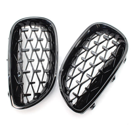 Front Kidney Grill Diamond Meteor Black For BMW E60 03-09 5 Series Gloss Car US