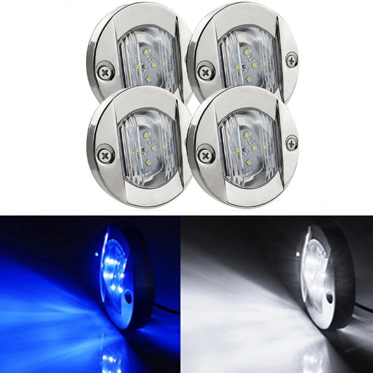 4x Blue+White Marine Boat LED Deck Courtesy Lights Waterproof Stern Transom Lamp