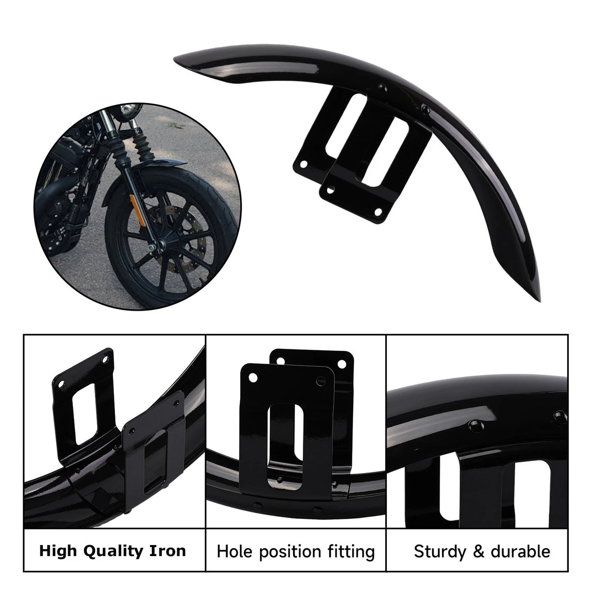 Vivid Black Front Fender Fits For Harley Sportster XL Iron 1200 XL883 XL1200 72