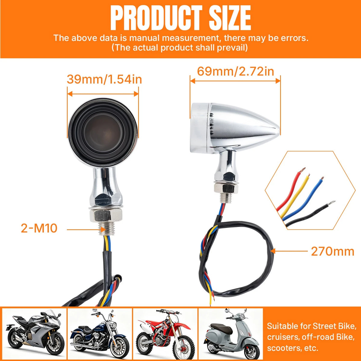 Pair Motorcycle LED Bullet Turn Signals Brake Blinker Light Indicator Amber+Red