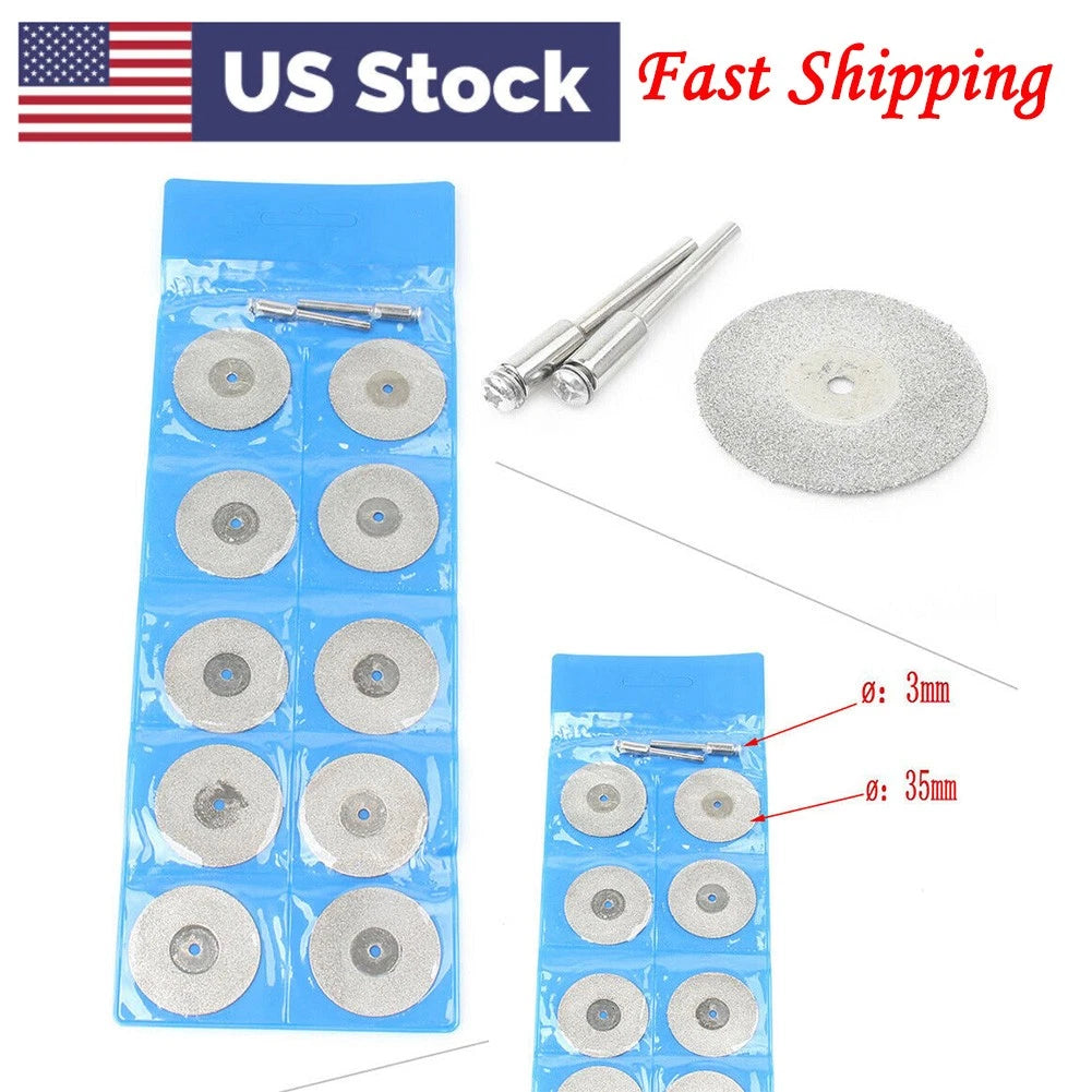 10pcs 35mm Diamond Cutting Wheel Disc Cutter Cut-off Stone Metal Rotary Tool US