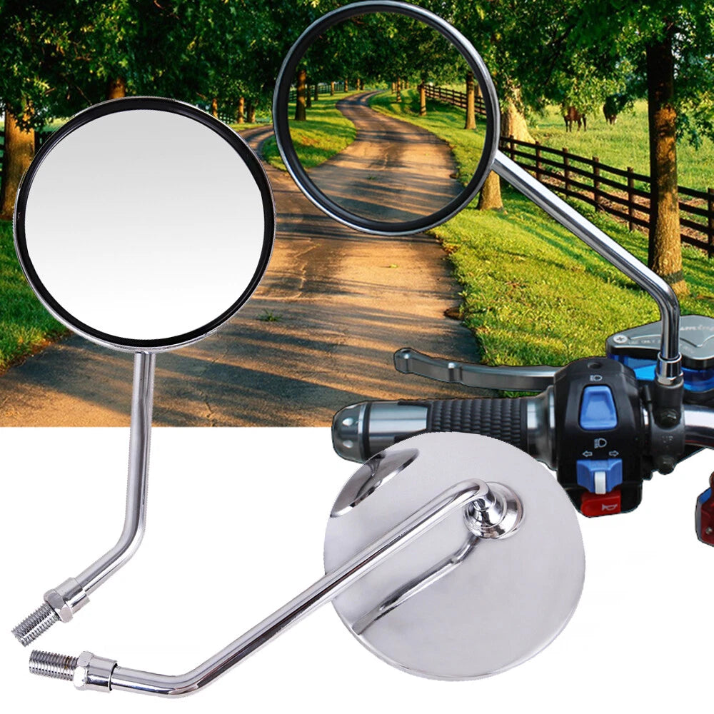 Metal 10mm Chrome Long Stem Motorcycle Mirrors Round For Harley Honda Scooter US
