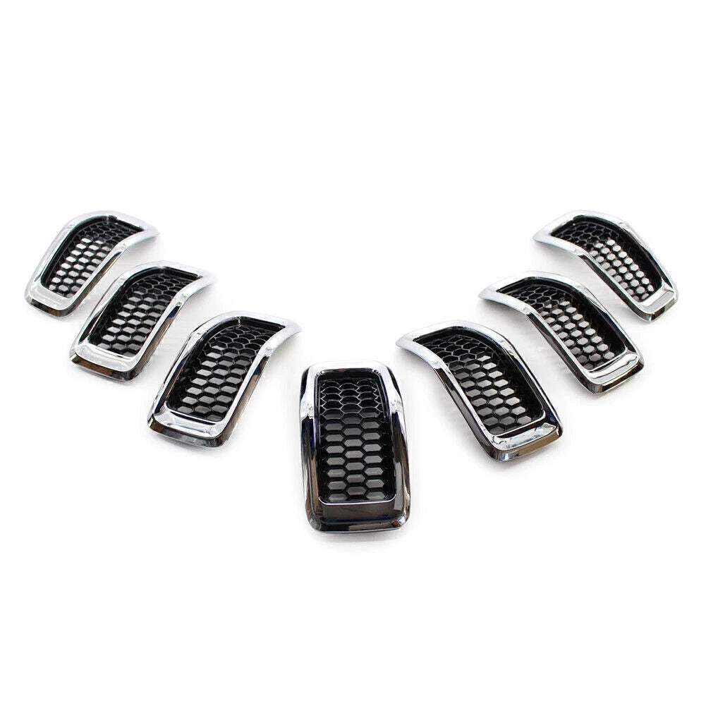 Honeycomb Front Grille Inserts Grill Cover Trim Chrome Fit Jeep Cherokee 2014-18