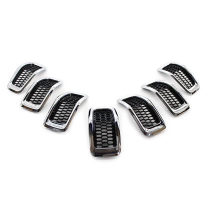Honeycomb Front Grille Inserts Grill Cover Trim Chrome Fit Jeep Cherokee 2014-18