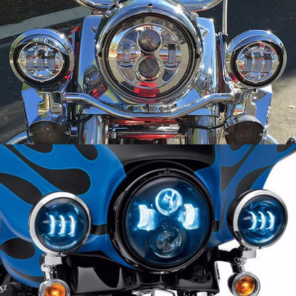 4.5" Inch Motorcycle LED Fog Passing Lights Auxiliary Lamp Chrome Housing Bucket