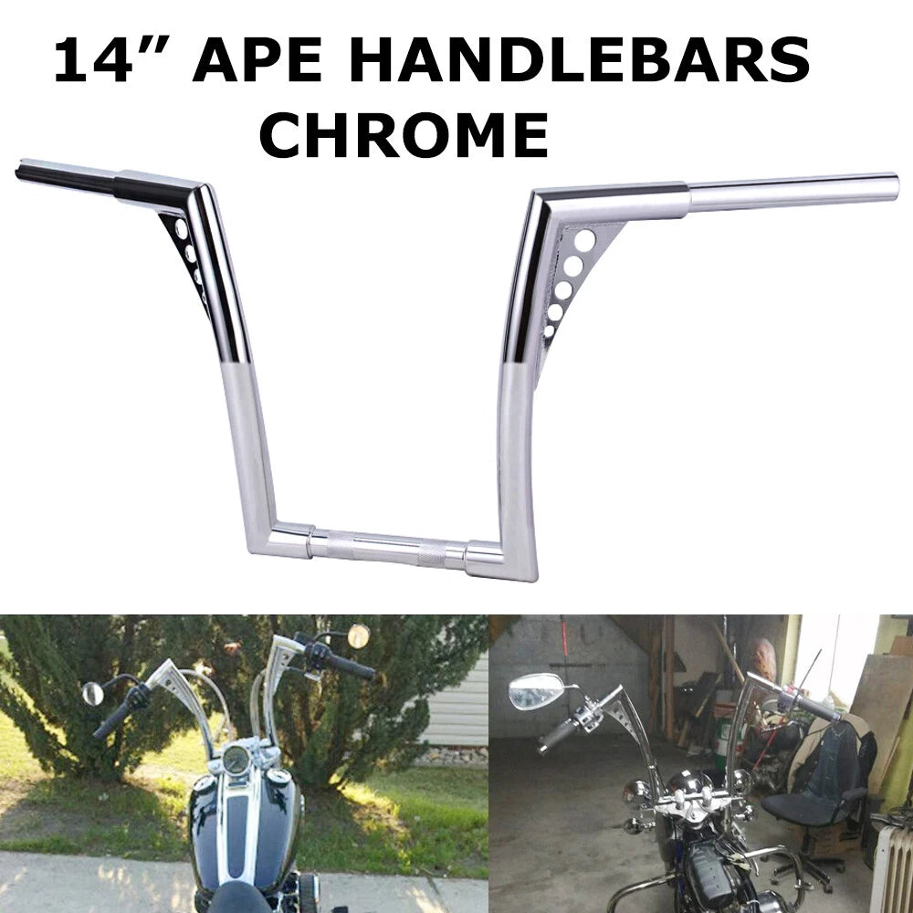 Chrome 14" Rise Ape Hangers HandleBar 1.25" For Harley Softail FLST Sportster XL