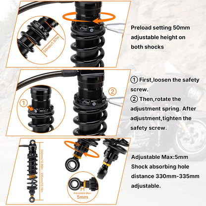 Remote Reservoir Rear Suspensions Shocks Fit For Harley Street Glide 2014-2025