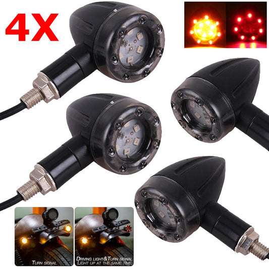 4X Motorcycle LED Bullet Amber Brake Blinker Turn Signal Tail Lights For Harley