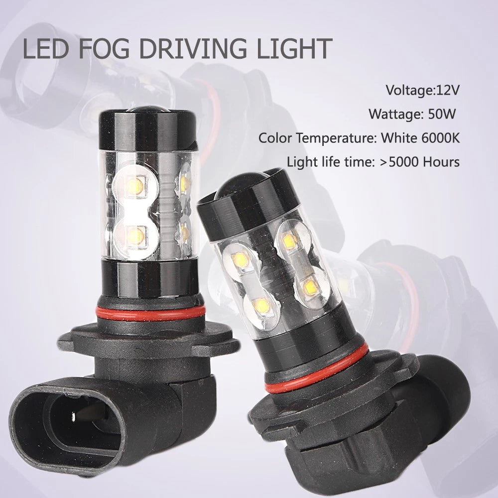 2pcs Car LED Fog Daytime Driving Headlights Lamp Bulbs Cool White H10 50W 6000K