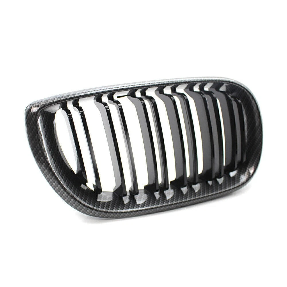 Front Kidney Grille Grill Double Slat For BMW E46 Sedan 02-05 Carbon Fiber Black