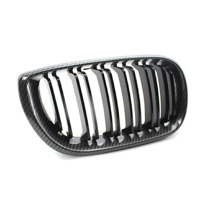 Front Kidney Grille Grill Double Slat For BMW E46 Sedan 02-05 Carbon Fiber Black