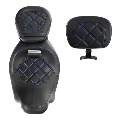 Driver Passenger Seat Rider Backrest Pad Fit For Harley Touring 2009-2023 Black