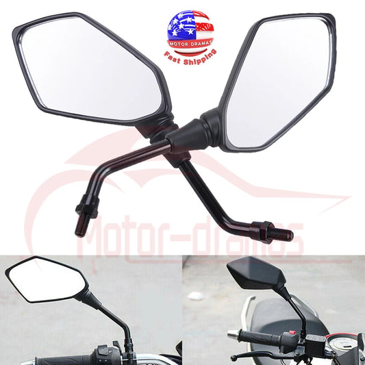 Universal 10mm Motorcycle Rear View Side Mirror Black For Honda Suzuki Kawasaki