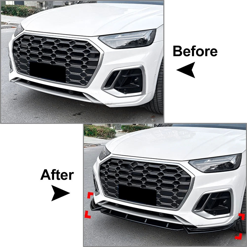 Glossy Black Front Bumper Spoiler Lip Splitter For Audi Q5 FY 2021-2024