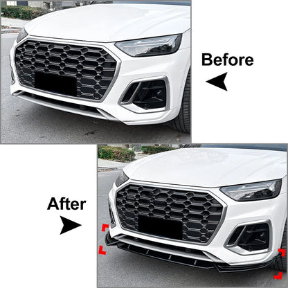 Glossy Black Front Bumper Spoiler Lip Splitter For Audi Q5 FY 2021-2024