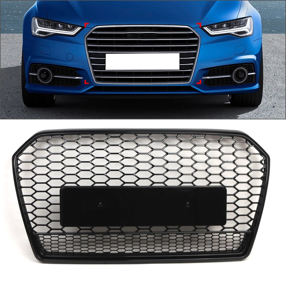 1pc Glossy Black Front Bumper Honeycomb Grille For Audi A6 S6 C7 2016-2018