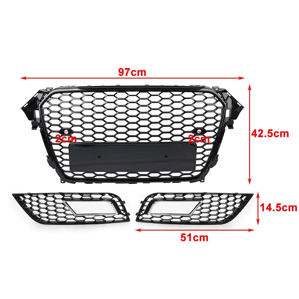 Front Hood Grille Fog Light Covers Honeycomb Style For Audi A4 2013-2016