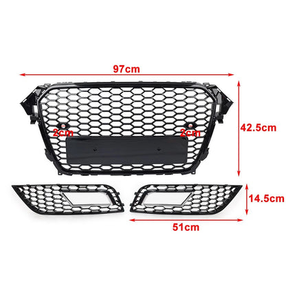 Front Hood Grille Fog Light Covers Honeycomb Style For Audi A4 2013-2016