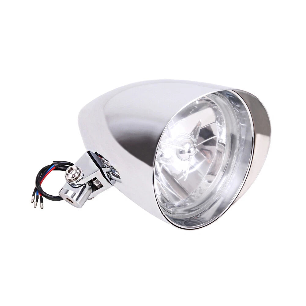 Chrome Visor Bullet Tri Bar 5.75" Headlight For Harley Sportster Chopper Bobber
