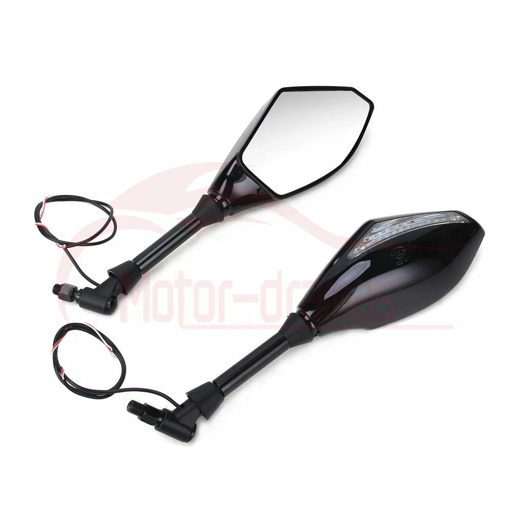 Motorcycle LED Turn Signal Integrated Indicator Light Rearview Side Mirrors 10mm