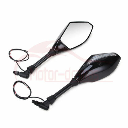 Motorcycle LED Turn Signal Integrated Indicator Light Rearview Side Mirrors 10mm