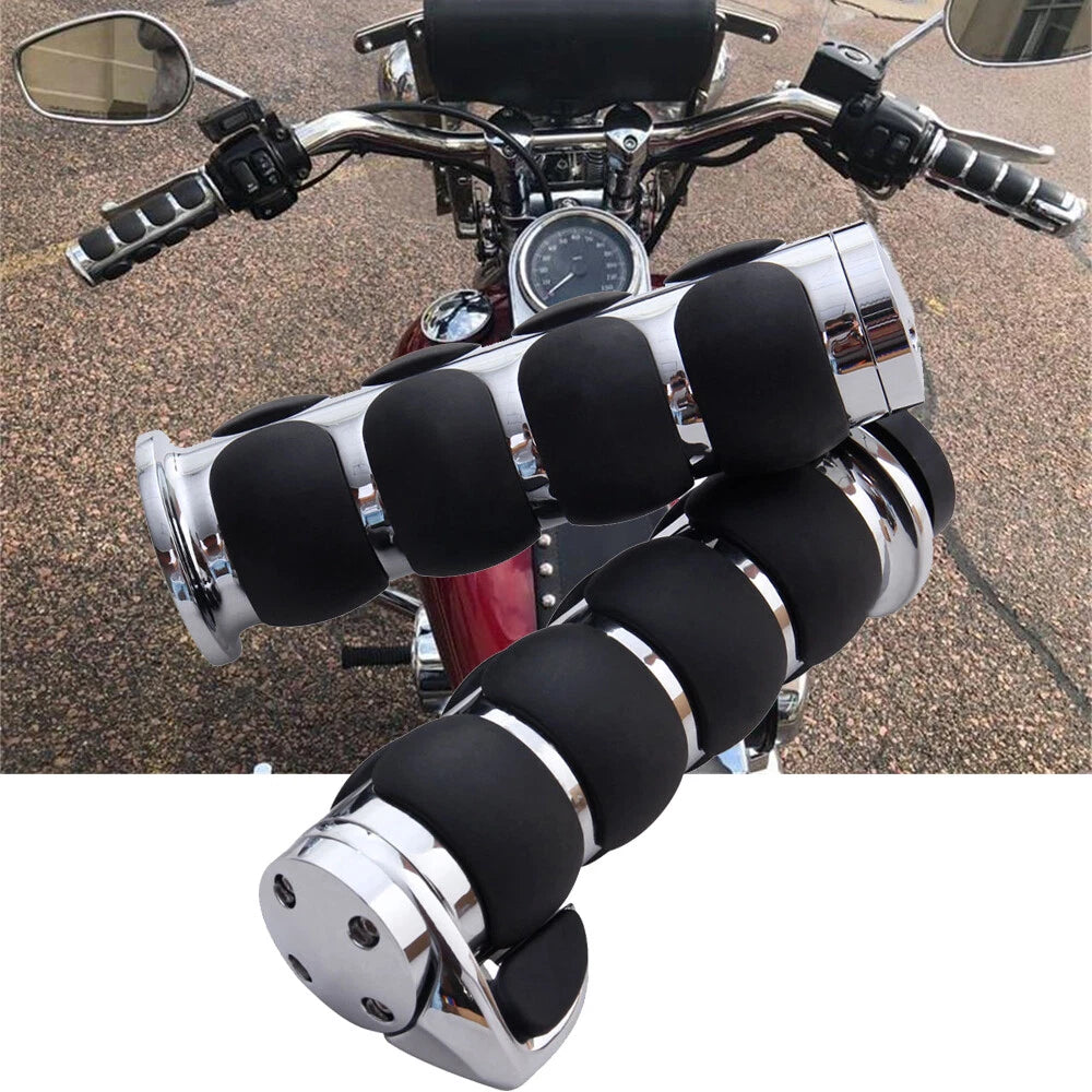 1" Motorcycle Chrome Handle Bar Hand Grips For Harley Touring Street Glide FLHX