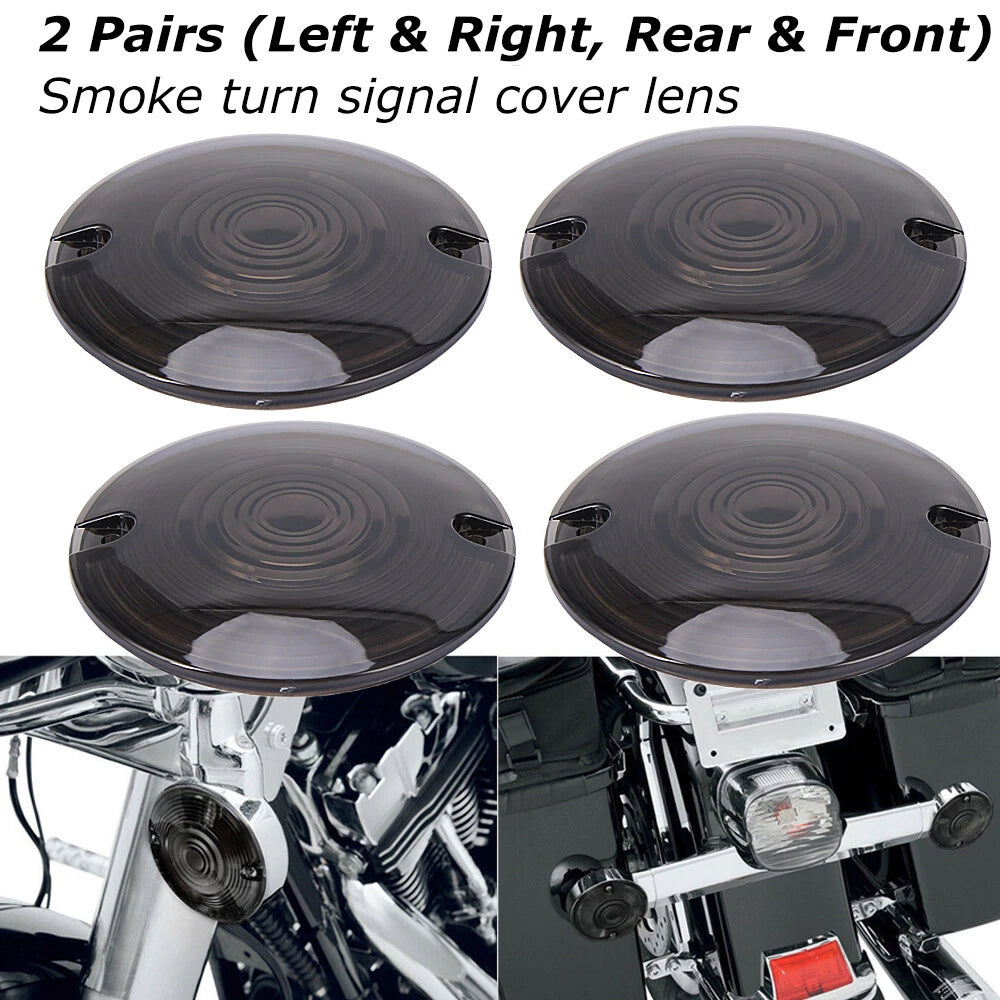 4PCS Motorcycle Turn Signal Light Smoked Lens Covers For Harley Touring Softail