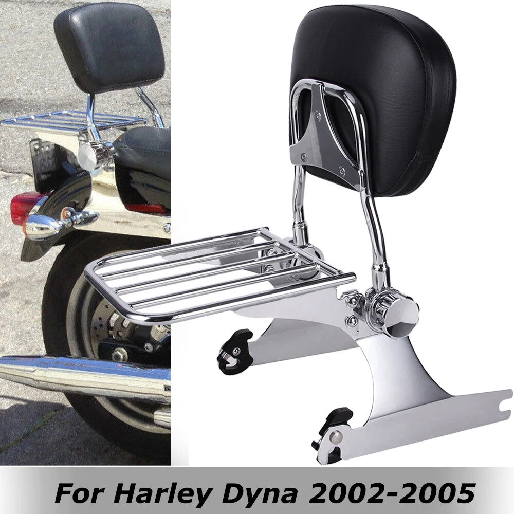 Chrome Backrest Sissy Bar Luggage Rack For Harley Dyna FXD FXDC FXDL FXDX 02-05